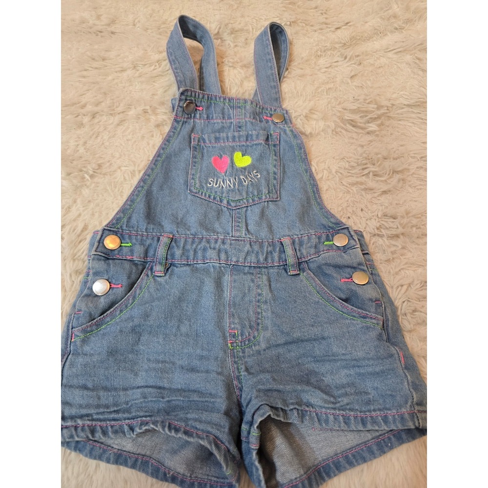365 Kids Garanimals Girls Size 4 Denim Shortalls Overalls Sunny Days Hearts